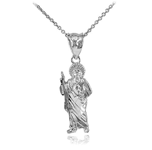925 Sterling Silver Saint Jude Charm Pendant Necklace, 16 