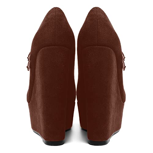 MOVINSTEPS Womens Suede Buckle Party Round Toe Adjustable Dual Straps Mary Jane Platform Dress Wedge High Heel Pumps Shoes 6 Inch4