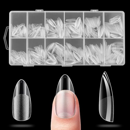 600 Pcs Kit Faux Ongles Amande, Capsule Ongle Amande à Coller en Acrylique Semi-mat Couvrant Entièrement transparents pour Extensions de Gel, Maison et Salon...