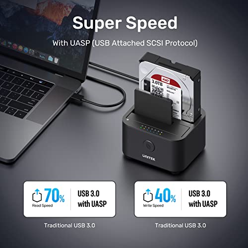 Unitek Usb 3.0 To Sata I/Ii/Iii Mini Dual Bay External Hard Drive Docking Station For 2.5/3.5-Inch Hdd Ssd, Offline Clone Duplicator Function Support Uasp And 16Tb With 12V/3A Power Adapter #TOP3