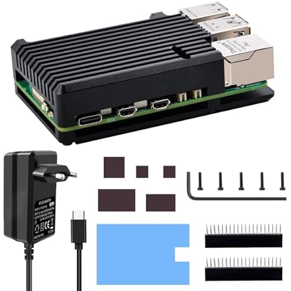GeeekPi Aluminiowa obudowa z zasilaczem USB-C PD 27 W do Raspberry Pi 5, obudowa pancerna z pasywnym chłodzeniem dla Raspberry Pi 5 4 GB/8 GB/16 GB