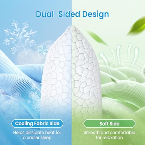 Image of QUTOOL Cooling Pillow for Sleeping, CertiPUR-US Shredded Memory Foam Full Body Pillow Set of 1, Long Pillow for Bed with Removable Double-Sided Soft & Cool Cover, Soft Yet Support,White
