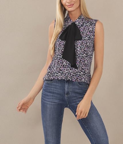 CeCe Sleeveless Floral Bow Blouse4