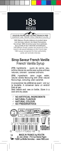 Image of 1883 French Vanilla Syrup - Premium French Flavoring Syrup for Coffee, Lattes, Iced Coffee, Cocktails & Desserts - 1L Glass Bottle, Made in France
