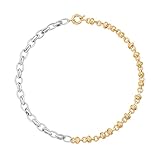Aobei Pearl Two-tone Chunky Chain Choker for Women 18K Gold Knotted Chain and Silver Oval Link Splicing Necklace Minimalist Layering Jewelry 17”