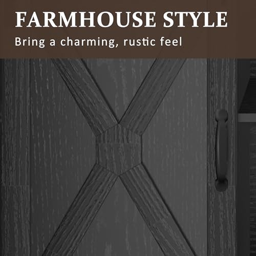 Image of RoyalCraft Farmhouse TV Stand with Sliding Barn Door for TVs up to 65+ Inch, 34 inch Tall Entertainment Center, Wood Media Console Storage Cabinet for Bedroom, Living Room, Black