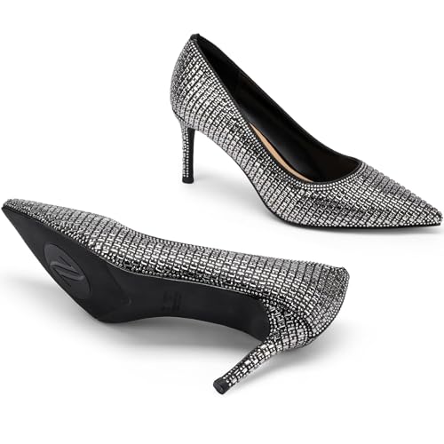 TDD Floral High Heels for Women Stiletto Pointed Toe Pumps Closed Toe Dressy Comfortable Sexy Elegantes Faux Suede Wedding Slip On Formal Prom Sparkly 3 Inch Shoes2