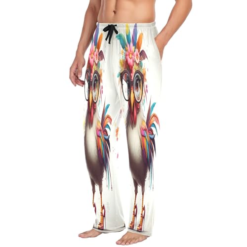 Men's Funny Chicken Flowers Floral Glasses High Heels Sleep Pajama Pant Bottoms with Pockets A23048553