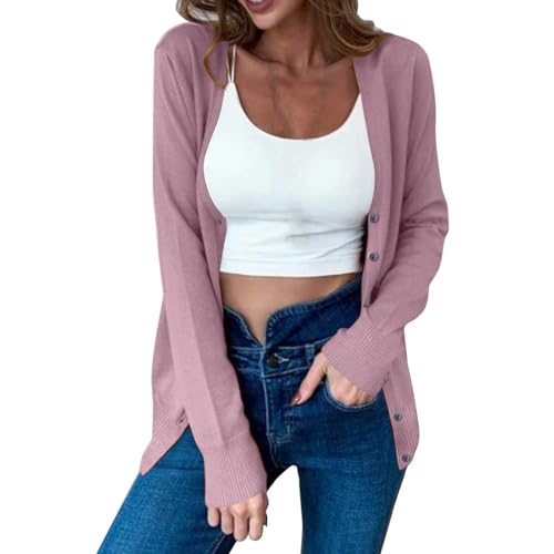Women Cardigan Sweater Lightweight Solid Open Front Button Down Cardigan Slim Fit Long Sleeve Causal Knit Cardigan