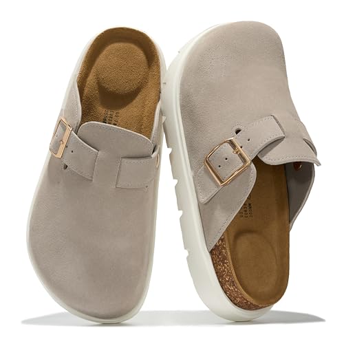 Image of Project Cloud 100% Genuine Leather Platform Clogs for Women Footwear - Memory Foam Arch Support Cork Footbed Casual Shoes & Mules for Women 2026 (Benton Chunky)