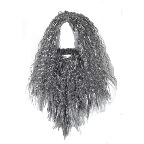 LOKETA Mens Long Gray Wigs and Beard Halloween Wizard Cosplay Costume Curly Hair Accessories