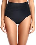 Tempt Me Women Black Ultra High Waisted Bikini Bottoms Ruched Tummy Control Bathing Suit Bottoms M