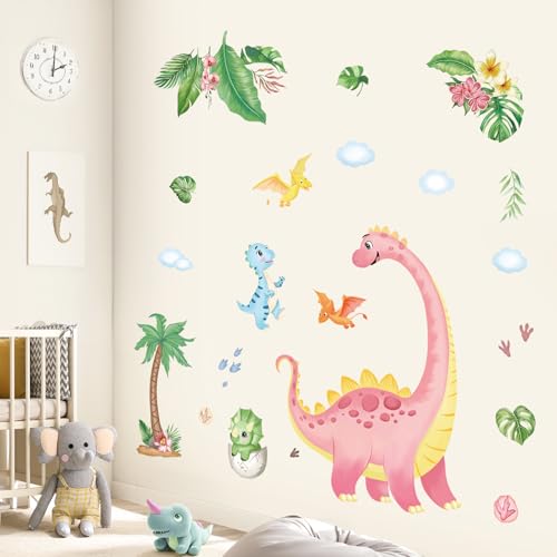 Vinilos Decorativos Dinosaurio Rosa y Palmera 30x90 cm miniatura 4