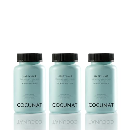 COCUNAT - Happy Hair Pack 3 Meses - Vitaminas para Favorecer Crecimiento del Cabello - Fortalece, Estimula el Crecimiento y Previene la Caída - Cabello Fuerte y Denso - Biotina 5.000 mcg - 180 uds