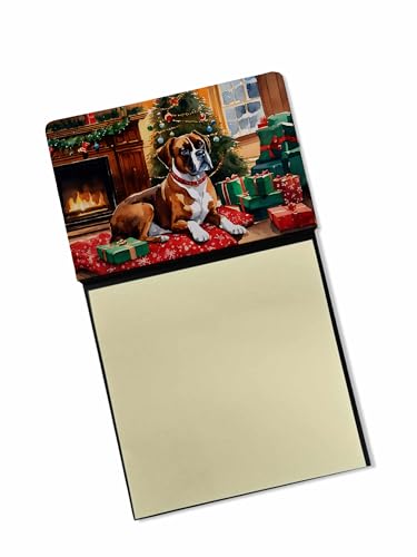 Caroline's Treasures Boxer Cozy Christmas Sticky Note Holder Refillable Dispenser Self-Sticky Note Pads, Memo Pads Blank Desk Accessories