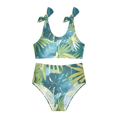 KLL Tropical Leaves Beautiful Print Girl Two Piece Bikini Sets Scoop Neck Swimsuit Swimming Suits Adjustable Strap3