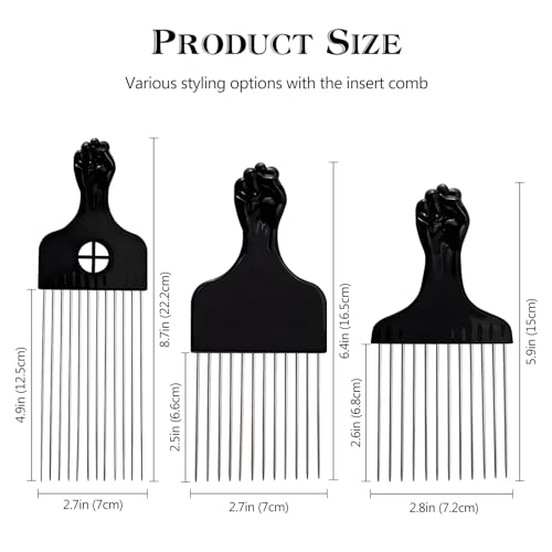 Set de 3 Peines Afro de Metal Negro miniatura 6