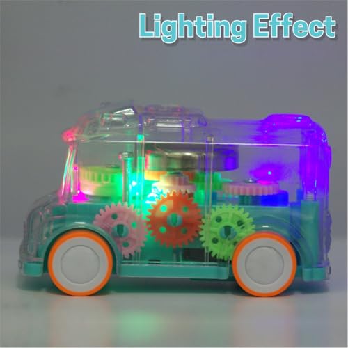 Image of ADITI TOYS Transparent Gear Bus for Kids, Mini School Bus with Tinkling Sound and Light Toy for Kids Above 3 Years, BIS Approved (Ligth Blue)