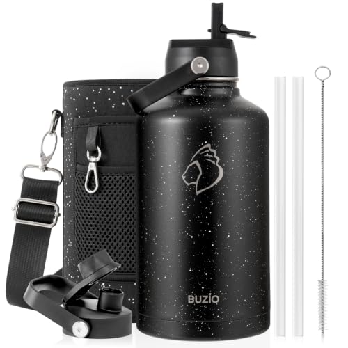 BUZIO 64 oz Insulated Stainless Steel Water Bottle with Dust-proof Lids