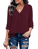 Youtalia Women’s Plus Size Blouses, Juniors Tops for Work Chic V Neck Chiffon Blouse Pleated Shirt Lightweight Tunic Shirts for Leggings Dark Red XX-Large