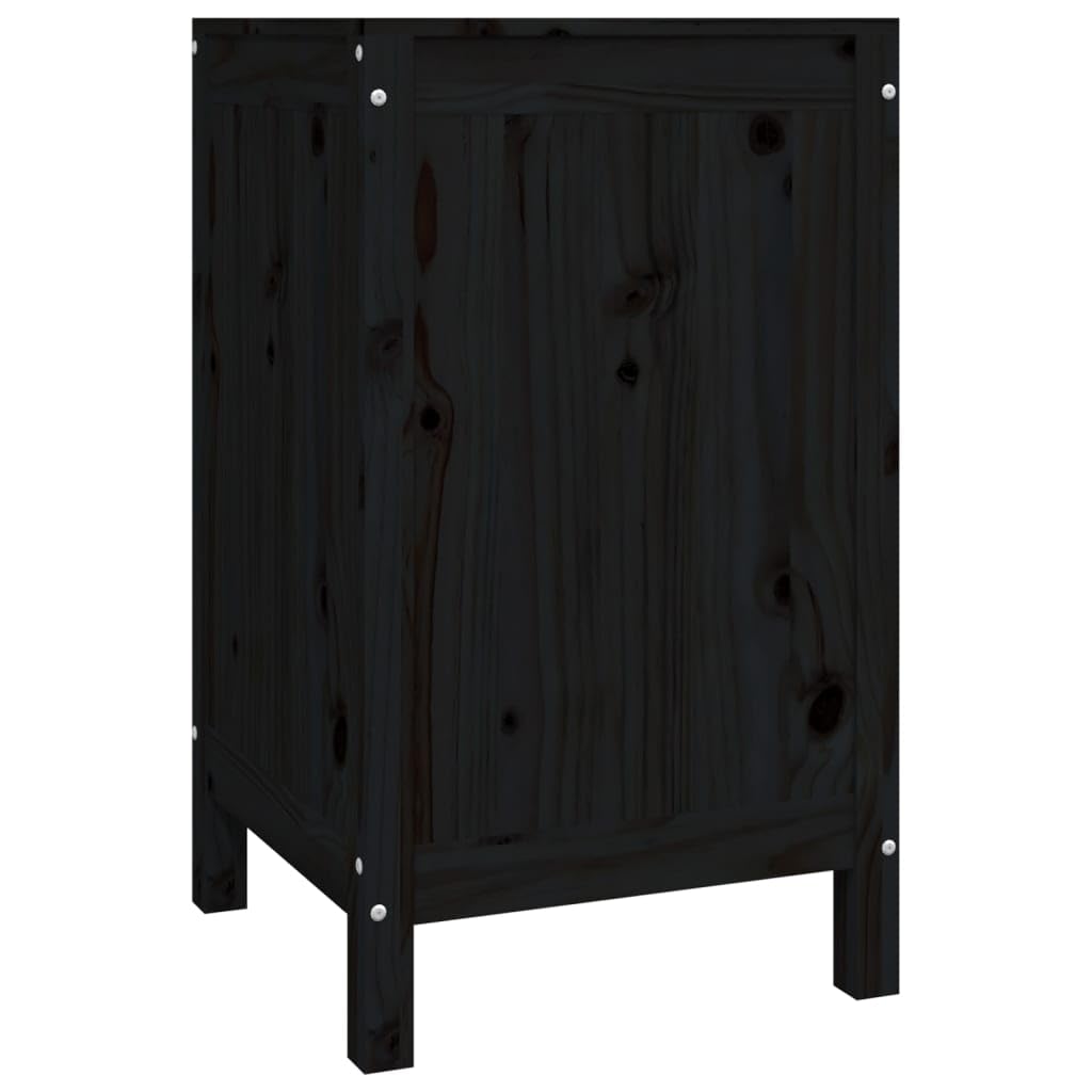 Wäschetruhe Schwarz 44x44x76 cm aus massivem Kiefernholz mit Deckel Gasdruckfeder, Wäschebehälter und Wäschesortierer für Bad, Schlafzimmer und Waschküche