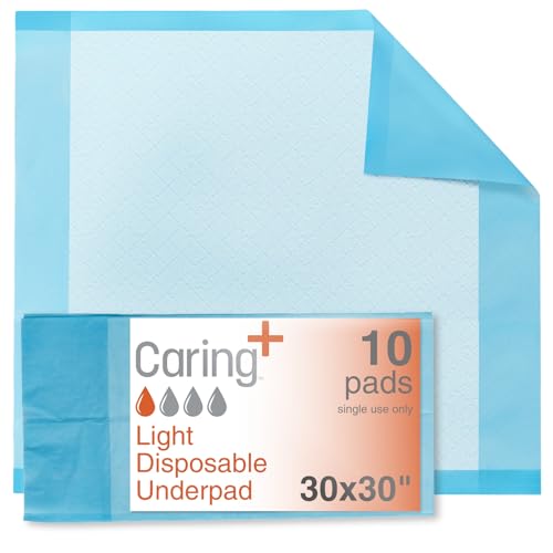 Caring Disposable Underpads 30 x 30 in, Light Absorbency Bed Pads...