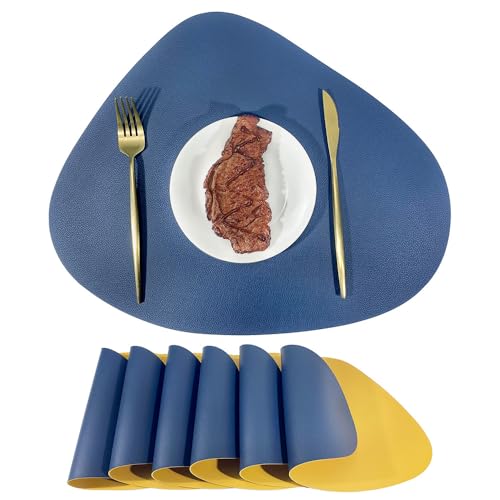 Image of Vmhkjo Placemats and Coasters Set of 2,Faux Leather Placemats and Coasters Set, Round Leather for Dinner Table Mats Heat Resistant Washable Insulation Coffee Mats Kitchen Place Mats Nordic Style
