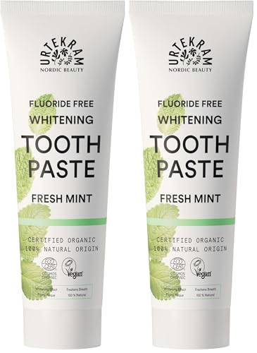 Image of Urtekram Flouride Free Fresh Mint Toothpaste - Vegan - Organic - Natural Ingredients - Urtekram Dental, 75ml (Pack of 2)