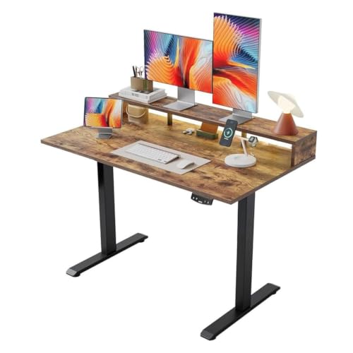 Image of TEKAVO Hirak Height Adjustable Table for Office Work | Electric Standing Table Workstation with Monitor Riser for Home Office| 100 kg Load Capacity |150L x 60W | Forest I DIY