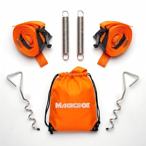 Magicbox Sturmband Markise Set für Thule&Fiamma Sturmsicherung Komplett Set mit 2 Spiralnagel 2 Federn 2 Spanngurten+Tasche Wetterfestes Wohnmobil Zubehör zur Stabilisierung von Markise