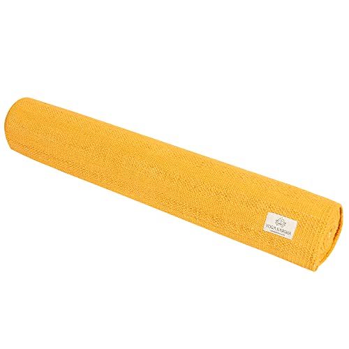 Organic Cotton Handwoven Mat For Yoga, Pilates, Fitness, Prayer, Meditation Or Home Decor - Design Amrit (Nectar) (Indian Marigold Yellow) #TOP1