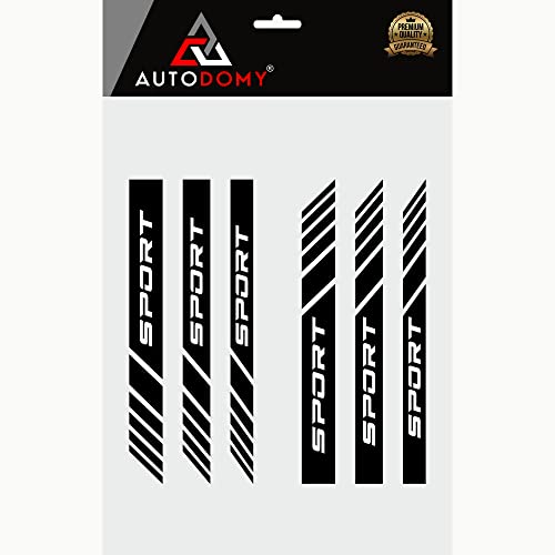 Autodomy Naklejki na Lusterko Boczne | Zestaw 6 Naklejek na Lusterka Samochodowe | Samoprzylepne Naklejki o Różnej Szerokości | Sportowy Design w Paski (Czarny)