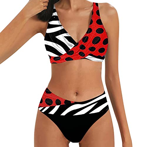 Conjunto de bikini para mujer, traje de baño push up, cintura alta, traje de baño con inserto de malla, bikini para mujer, color rojo, traje de baño de períodos, bikini triángulo para mujer, conjunto