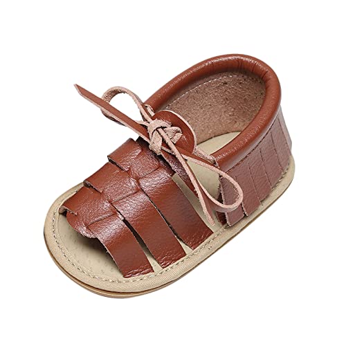 EnJoCho Boys Sneakers Infant Boys Girls Open Toe Solid Tassels Shoes First Walkers Shoes Summer Toddler Flat Sandals (Brown-a#whbf, 6-12 Months)