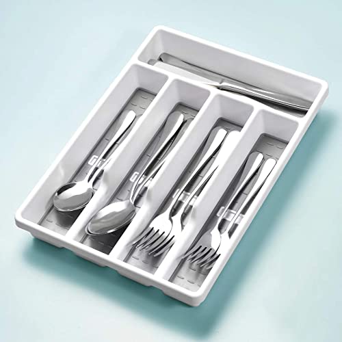 Joequality-Silverware-Organizer-with-IconsPlastic-Cutlery-silverware-Tray-for-DrawerUtensil-Flatware-Tableware-Organizer-for-Kitchen-with-Non-slip-TPRFits-Standard-Drawer5-CompartmentGrey