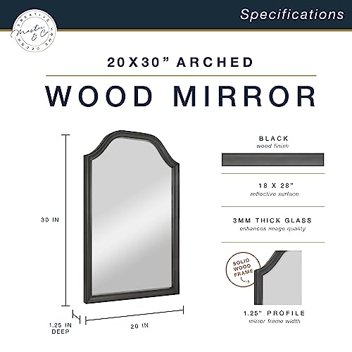 Image of MCS Master & Co. 20x30 Mirror with Black Woodgrain Solid Wood Frame, Arched Wall Hanging Large Mirror for Bathroom, Bedroom & Livingroom