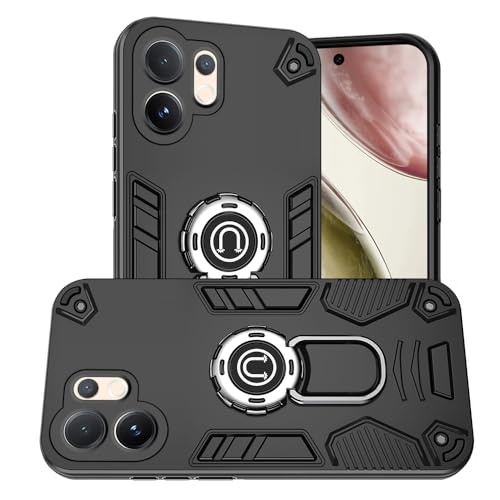 Image of AESTMO Vivo V60 / V60E / T4 Pro 5G Back Case Cover | Tough Armor Bumper | Ring Holder & Kickstand in-Built | 360 Degree Protection Cover for Vivo V60 / V60E / T4 Pro 5G (Black)