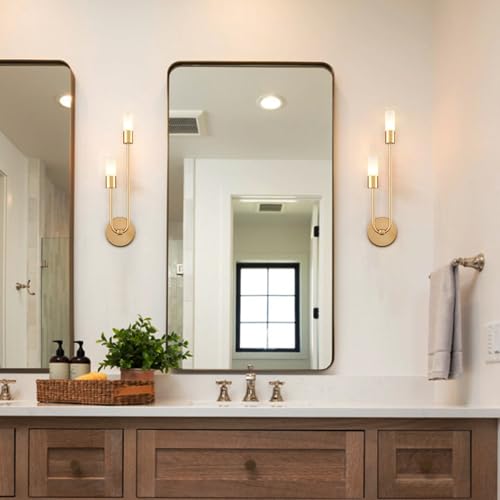 Image of HYDELITE Modern Wall Sconce Gold Wall Light Brass Vanity Light for Bathroom Bedroom Living Room Kitchen LED G9