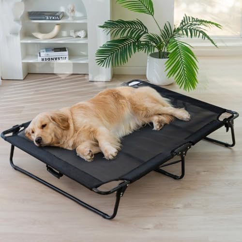 【Vofuxo】 ペットベッド 犬用ベッド 猫ベッド 高床式 折りたたみ式 金属製フレーム 水洗い可 通気性 組み立て不要 持ち運べる 四季通用 大型犬 多用途 使いやすい(M( 幅89×奥行き61×高さ20cm),K)