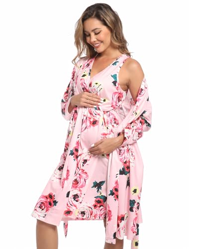Image of Mommy Robe Set for Maternity with Matching Swaddle Blanket, Delivery Labor Gown Robe for Hospital Women Dress
