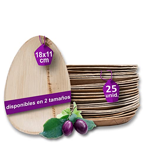 Waipur Platos Hoja de Palma Orgánicos - 25 Platos Desechables Ovalados 18 cm - Vajilla Ecológica de Lujo, Estable, Natural y Compostable - Platos Desechables Elegantes Cover