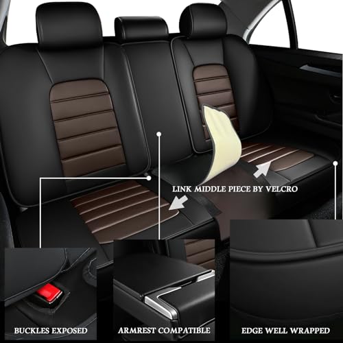 Image of Full Seat Covers for Volkswagen Golf SportWagen 2015-2019, Black-Coffee | Leather, waterproof full coverage, non-slip and scratch-resistant, all-seat protection for daily commuting