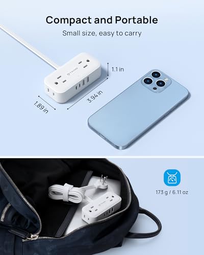 TROND Surge Protector Power Bar with 4 USB Ports(2 USB C), 5FT Slim Flat Plug Extension Cord Indoor, 4 Widely Spaced Outlets, 900J, Wall Mount, Small Power Strip for Office Dorm Ho image 8