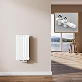 EMKE Heizkörper Klein mit Multiblock 60 x 30 cm, Design Flachheizkörper Doppellagig Flach Vertikal Paneelheizkörper Mittelanschluss Wandheizkörper Weiß 327 Watt