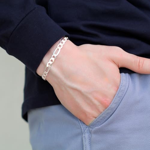 Aka Gioielli - Solid 925 Sterling Silver 7mm Diamond-Cut Figaro Link Chain - Bracelet for Men and Women - Made in Italy3