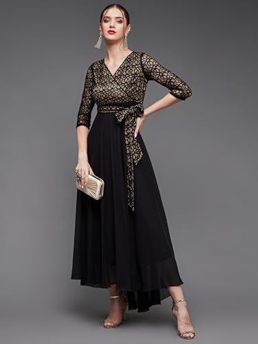 Image of Miss Chase Women's Round Neck Cap Sleeves Lace Knee -Long Skater Dress