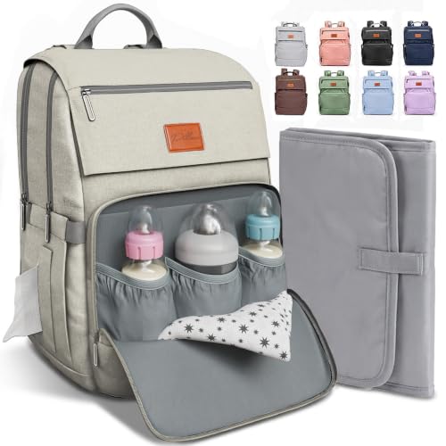 Image of Baby Shower Gifts Diaper Bag Backpack, Baby Diaper Bag, Large Baby Bag for Boys & Girls, Waterproof, 16 Pockets, Insulated Bottle Holders, Durable,Travel-Friendly & Lightweight,Easy Organization,Beige