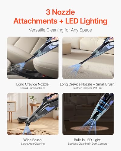 Image of VEVOR Handheld Vacuum, Portable Vacuum Cleaner Cordless with HEPA Filter and Brushes, Lightweight Hand Held Cleaner with Powerful Suction, for Car, Home, Office, Pet Hair