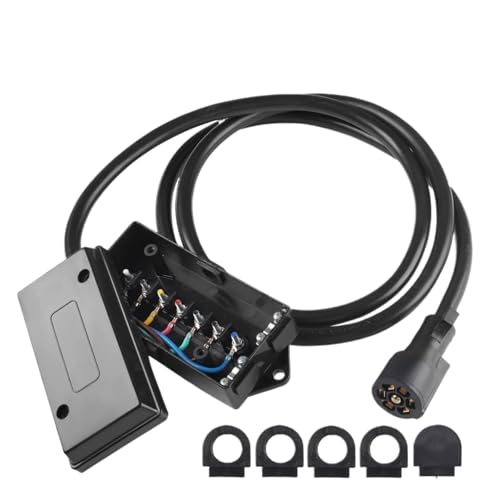 Cable de remolque con enchufe de 7 vías y caja de conexiones en línea de 8 pies, conector universal para RV, kit de arnés de cableado, accesorios de remolque