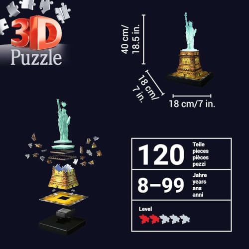 Puzzle 3D 108 pièces : Statue de la Liberté Night Edition Ravensburger France - vue 9